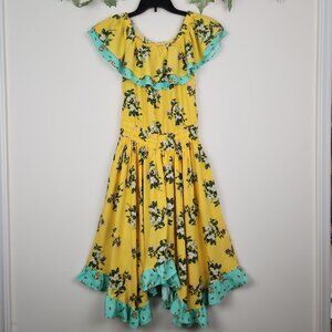 Matilda Jane Size XS Yellow Floral Ruffle Off the Shoulder Dress w/ Pockets NWT